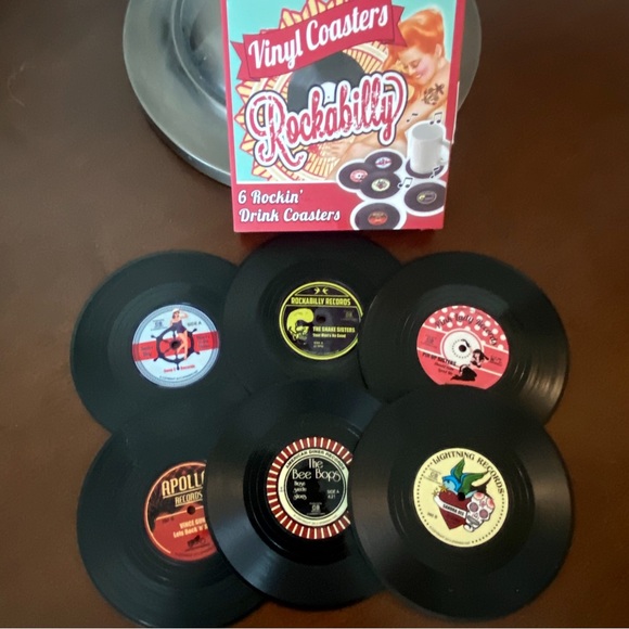 Other - Set of 6 Rockabilly Vinyl Record Drink Coasters